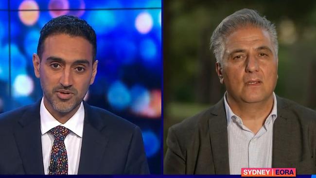 A heated exchange erupted between Waleed Aly (left) and Fairfield Mayor Frank Carbone (right).