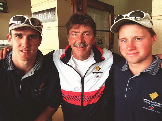 Simon Dart (right) with Australian Cricket Academy coach Rod Marsh and player Lee Carseldine at Adelaide Oval in 1997.