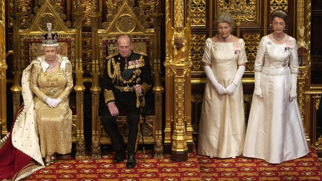 Lady Susan Hussey (far right) with Queen Elizabeth II and Prince Philip at the State Opening Of Parliament. Picture: Getty Images.