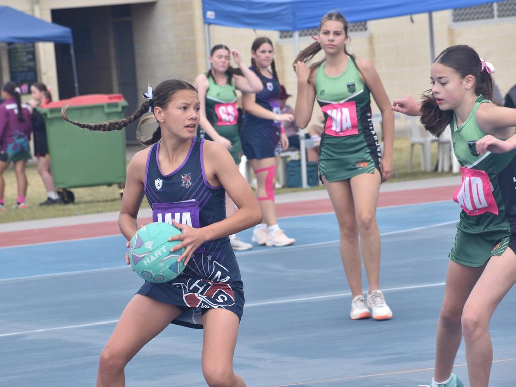 On court at the Cap Coast Junior Netball Carnival at the Barmaryee Multi Sports Precinct, Yeppoon, on August 11, 2024. Photo: Pam McKay