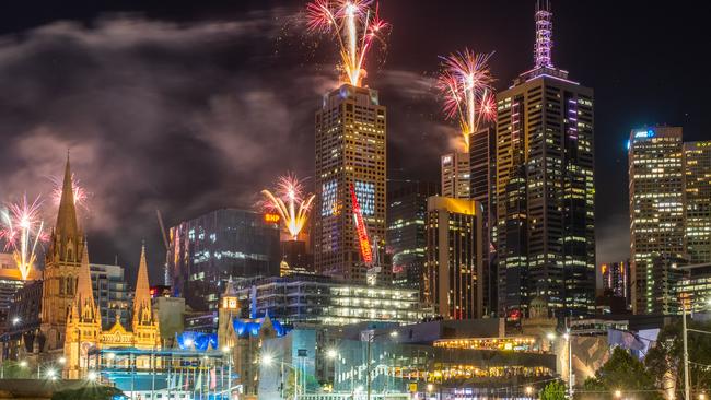 Fireworks erupt over Melbourne during New Year's Eve celebrations. Picture: Getty Images