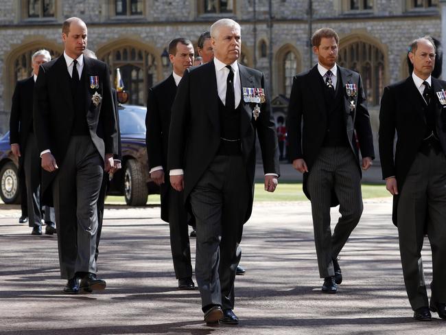 Members of the royal family at Prince Philip’s funeral. Picture: Getty Images