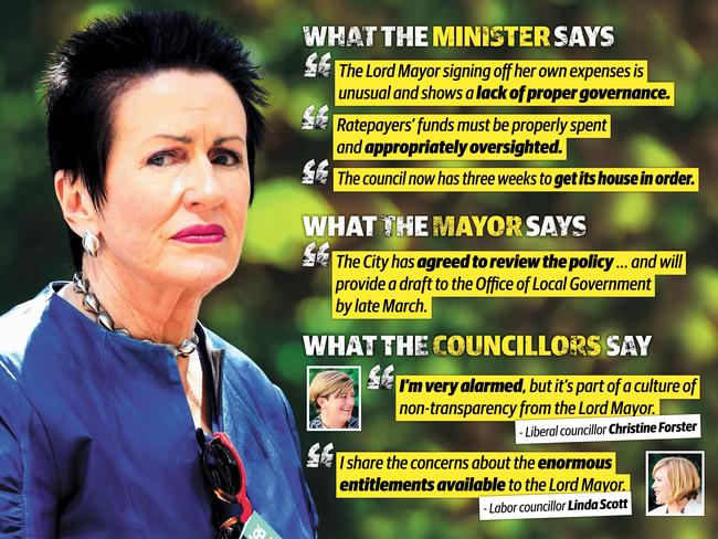 Clover Moore has come under the microscope of the government over her expenses budget.