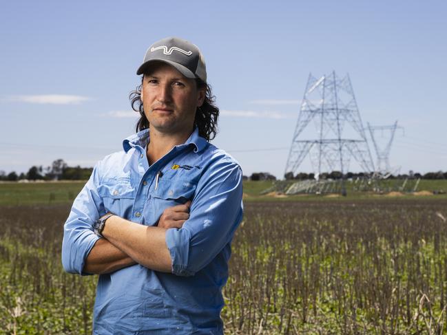 James Petersen and his neighbours are butting heads with Transgrid over the construction of transmission lines on their rural properties. Picture: Ash Smith