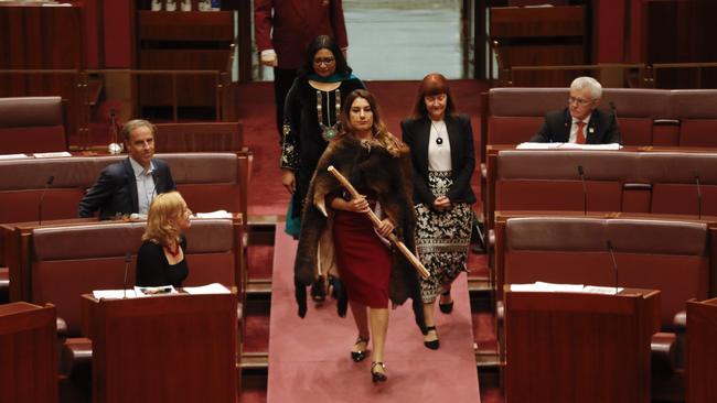 In happier times: Lidia Thorpe being sworn in as the new Greens senator for Victoria. Picture: Sean Davey.