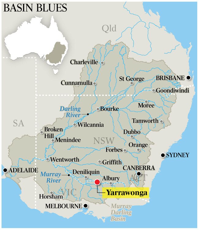 Murray-Darling basin map, showing the small town of Yarrawonga