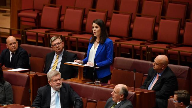 Claire Chandler makes her maiden speech in the Senate Chamber in July 23, 2019. Picture: AAP