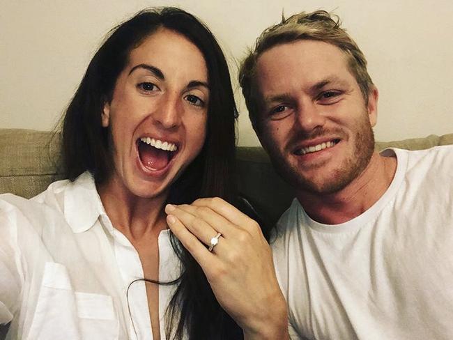 Alicia Quirk shows off her engagement ring after saying “yes” to fiance, Brumbies halfback Matt Lucas.