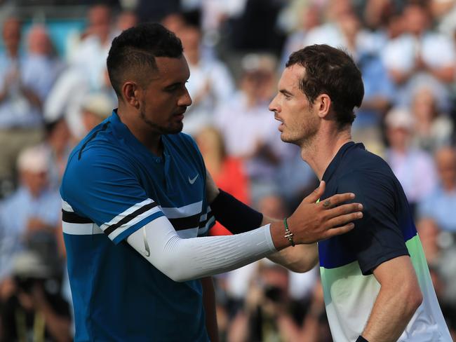 LONDON, ENGLAND - JUNE 19:  Andy Murray of Great Britain reacts as he is beaten by Nick Kyrgios of Australia during Day 2 of the Fever-Tree Championships at Queens Club on June 19, 2018 in London, United Kingdom. (Photo by Marc Atkins/Getty Images)