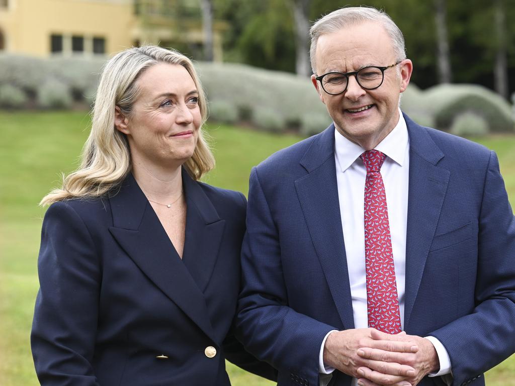 Prime Minister Anthony Albanese and fiance Jodie Haydon at the lodge in Canberra. Picture: NCA NewsWire / Martin Ollman