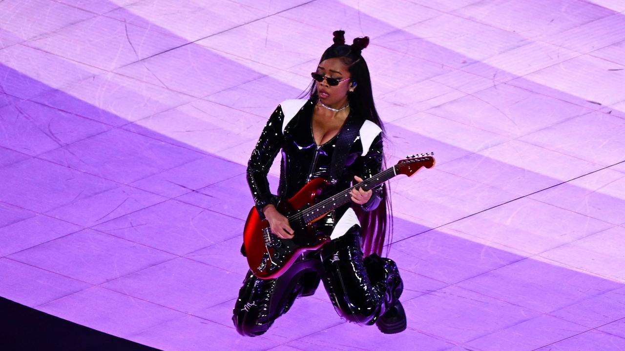 US singer H.E.R. performs during Apple Music halftime show of Super Bowl LVIII. Picture: Patrick T. Fallon / AFP