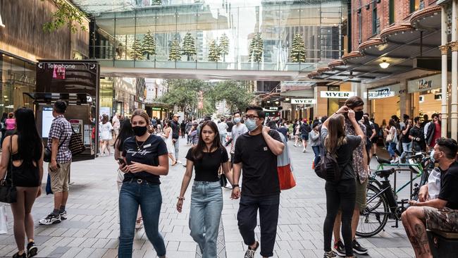 Shoppers at the Boxing Day sales in Sydney's CBD. Picture: Flavio Brancaleone