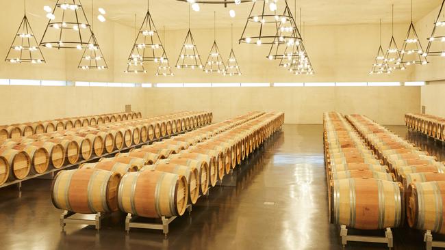 Sleek modernity in the winery’s new ageing room in St Emilion. Picture: Holly Gibson