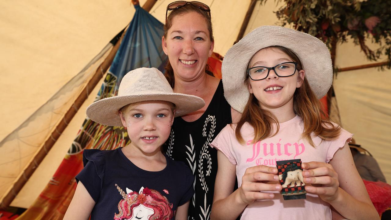 Swell Festival at Currumbin. Patricia Swift , Sarah(7) and Emma (10) from Currumbin Waters. Picture Glenn Hampson