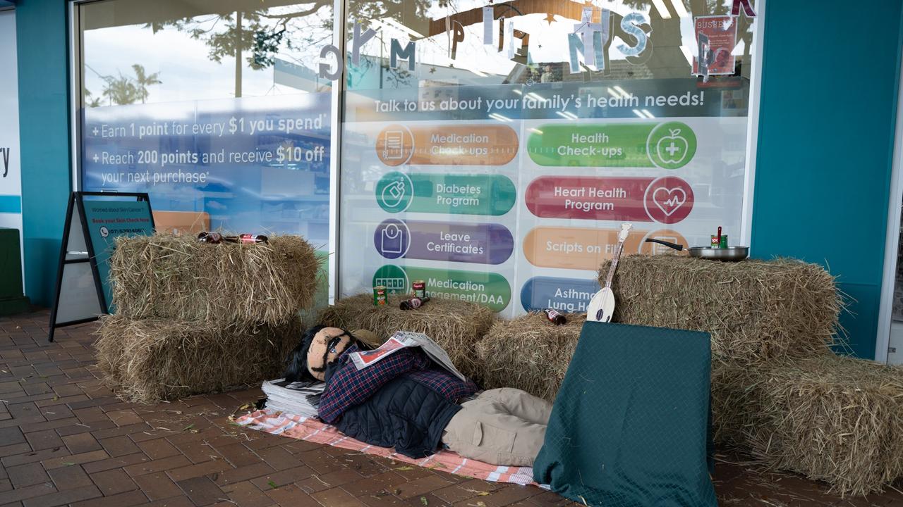 A hay bale set up outside one of the shops on Mary St as part of Buskers on Mary in Gympie. August 18, 2023. Picture: Christine Schindler