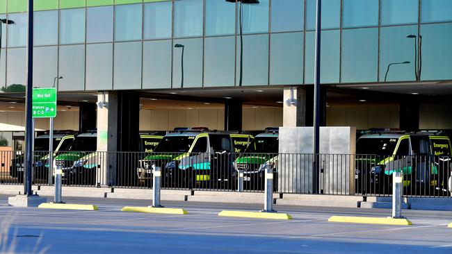 Ambulances ramp outside the emergency section of the new Royal Adelaide Hospital.