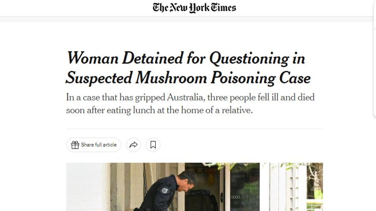 The New York Times' coverage of the mushroom case. Picture: Supplied