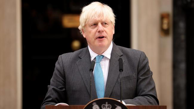 Former British prime minister Boris Johnson delivers a farewell address before his official resignation at Downing Street. Picture: Dan Kitwood/Getty Images