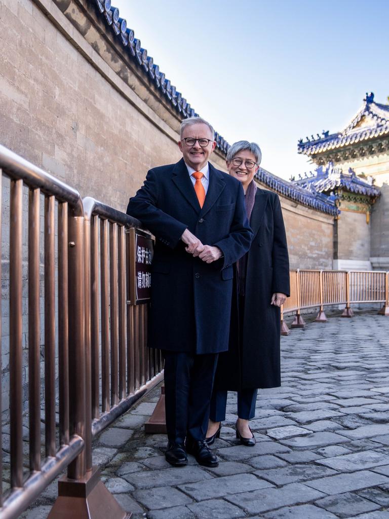 Mr Albanese with Foreign Minister Penny Wong at the Temple of Heaven. Picture: PMO