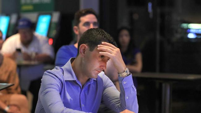 David Crisafulli watches the tally count intently as he holds on to his seat of Broadwater Photo: Scott Powick