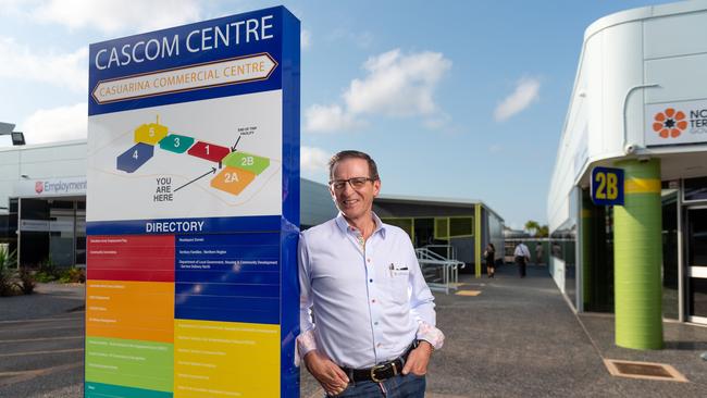 Sentinel Property Group executive chairman Warren Ebert stands alongside new wayfinding infrastructure in the Cascom Centre. Picture: Che Chorley