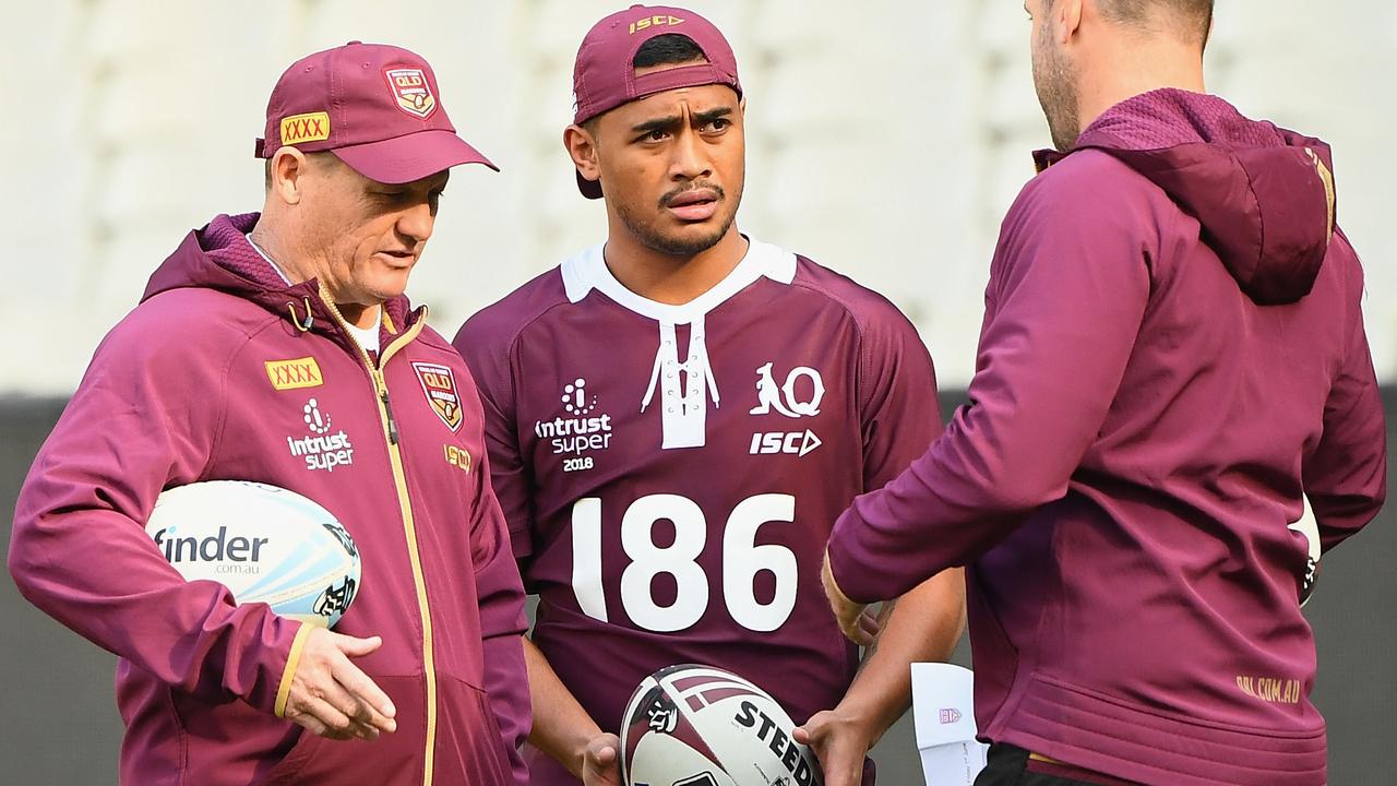 Kevin Walters talks to Anthony Milford at Queensland’s Captain’s Run.