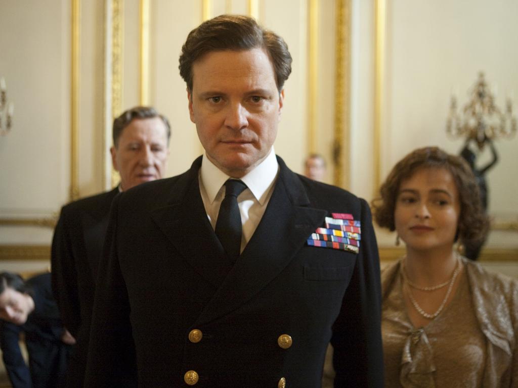 Geoffrey Rush, Colin Firth and Helena Bonham Carter in a scene from film <i>The King's Speech.</i>