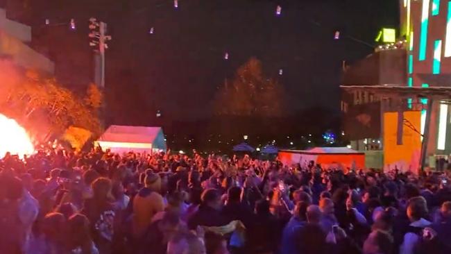 Large crowds gathered at Federation Square in Melbourne Matildas V England game on Wednesday. Picture Twitter