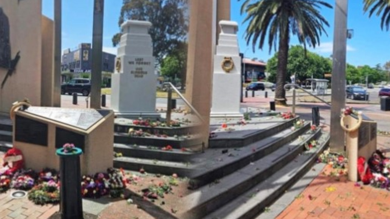 The alleged vandalism struck the Remembrance Day shrine at Dandenong on Monday. Picture: Supplied