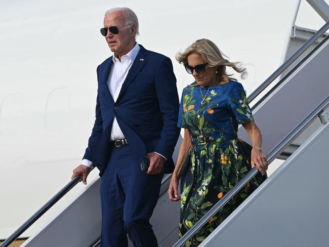 US President Joe Biden and First Lady Jill Biden disembark from Air Force One. Picture: AFP