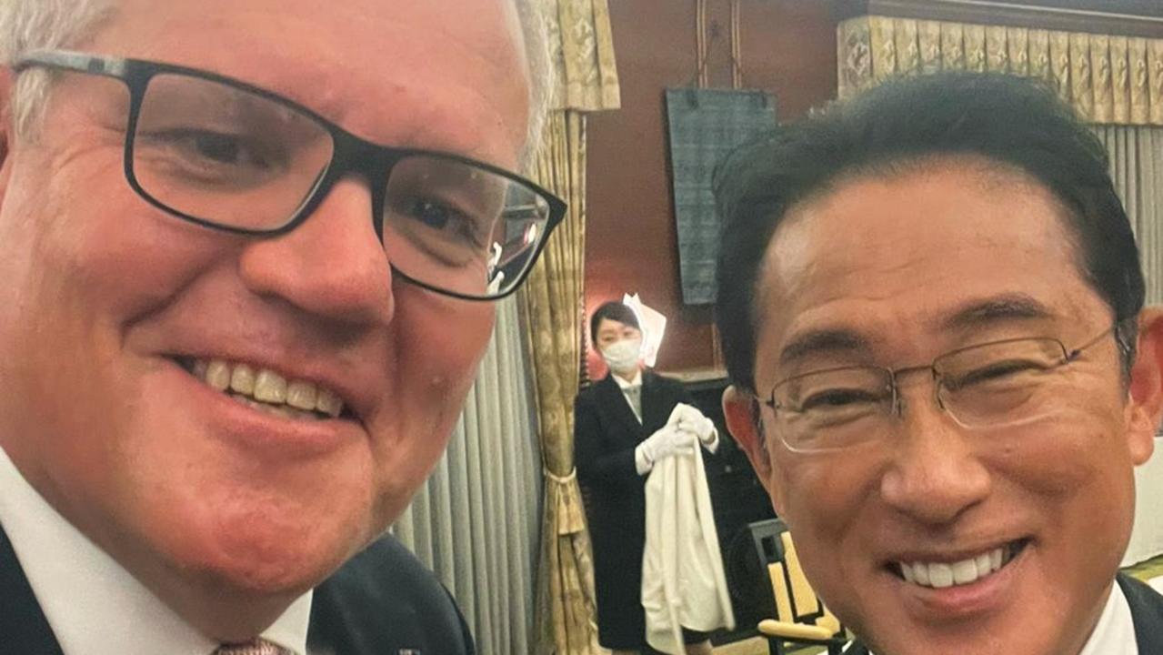 Mr Morrison took a selfie with Japanese Prime Minister Fumio Kishida during his visit.