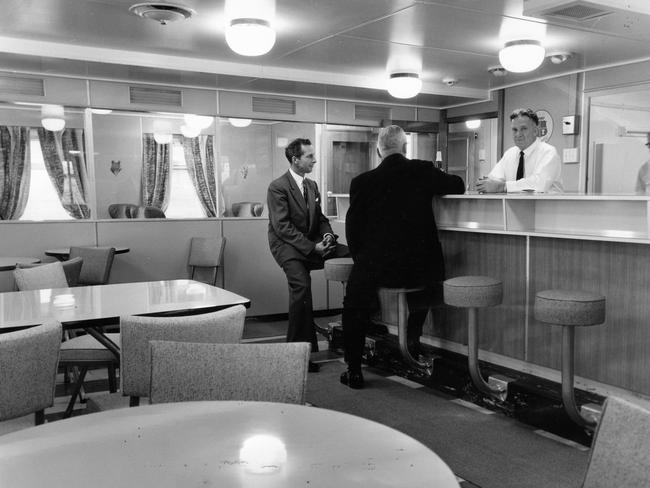 Inside the Troubridge’s passenger bar in 1961.