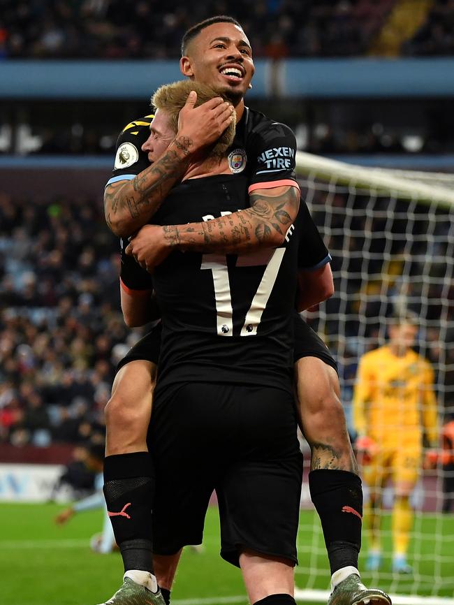Gabriel Jesus celebrates with Kevin De Bruyne. Picture: Getty Images