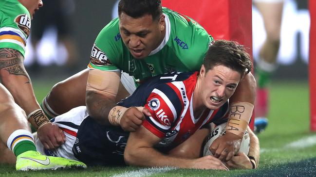 Sam Verrills goes in for the first try. Picture: Phil Hillyard