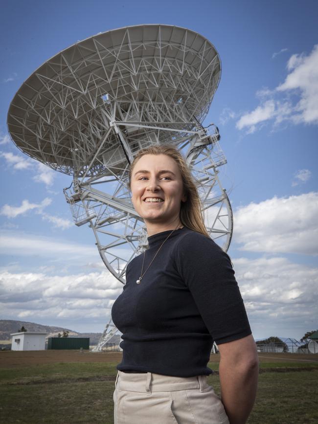 UTAS PhD candidate Georgia Stewart is researching and creating computer simulations of the ‘jet streams’ of supermassive black holes at the centre of galaxies across the universe. Picture: Chris Kidd