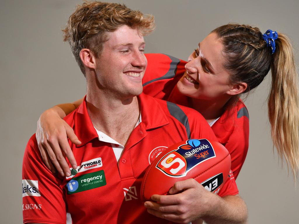 20/6/20. Harrison Wigg has returned to North Adelaide FC after a stint in the AFL with Gold Coast Suns and the Adelaide Crows. His partner Erin will also play for North this season - in the SANFLW.Picture: Keryn Stevens