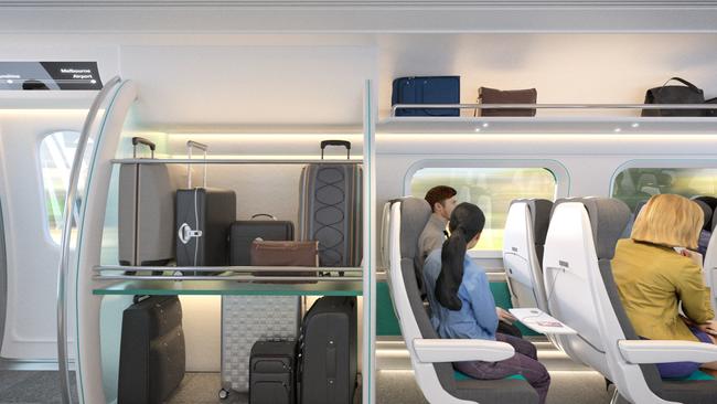 An artist’s impression of AirRail Melbourne custom airport train.