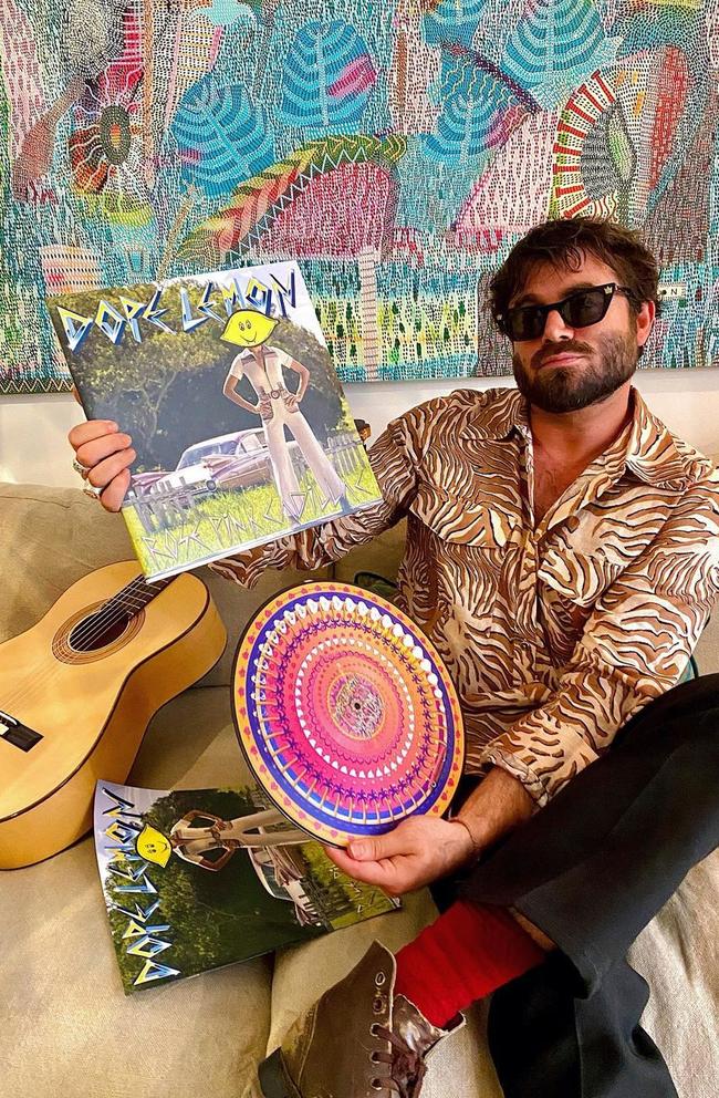 Angus Stone with his rare animated vinyl edition of new Dope Lemon record Rose Pink Cadillac. Picture: Instagram