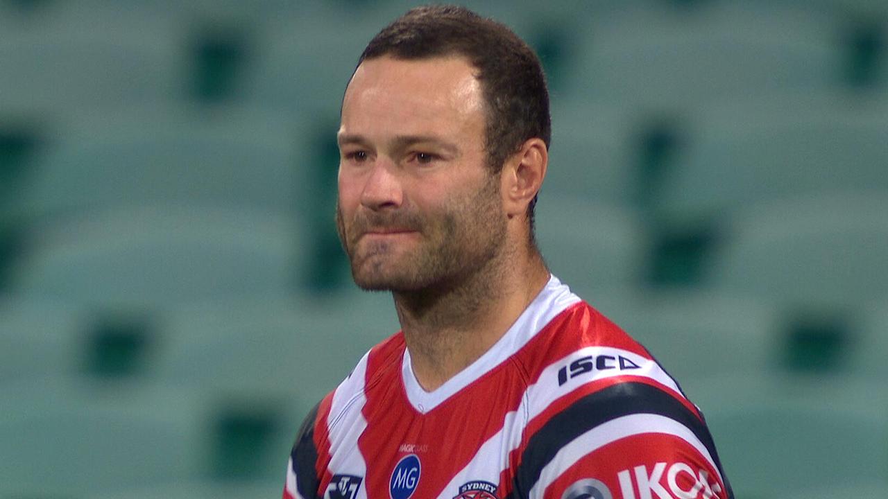 Boyd Cordner during a minute's silence for cousin Joel Dark.