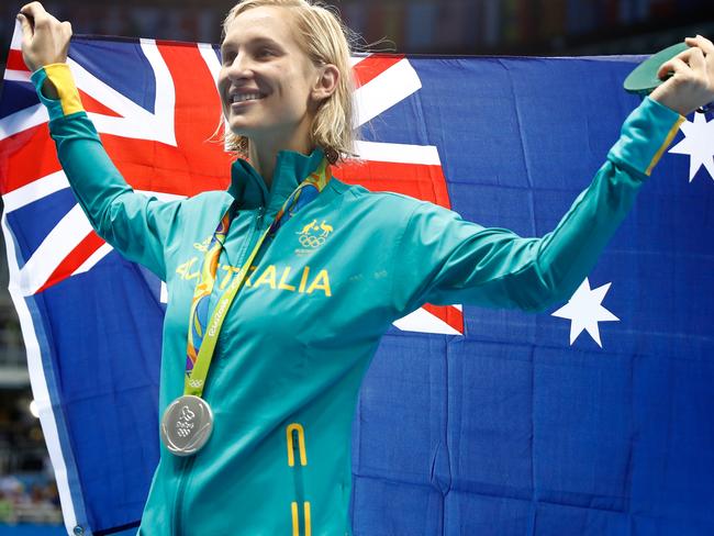 RIO DE JANEIRO, BRAZIL - AUGUST 10:  Silver medalist Madeline Groves of Australia poses during the medal ceremony for the Women's 200m Butterfly Final on Day 5 of the Rio 2016 Olympic Games at the Olympic Aquatics Stadium on August 10, 2016 in Rio de Janeiro, Brazil.  (Photo by Clive Rose/Getty Images)