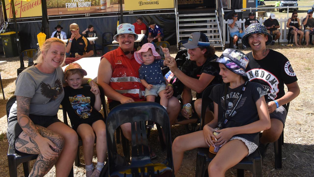 Chloe Govaars, Brooklyn Pokavier, Trent Monks, Amarni Govaars, Brodie Govaars, Austin Leatherby and Jorja Cornick. Burnout precinct at Rockynats 2022.