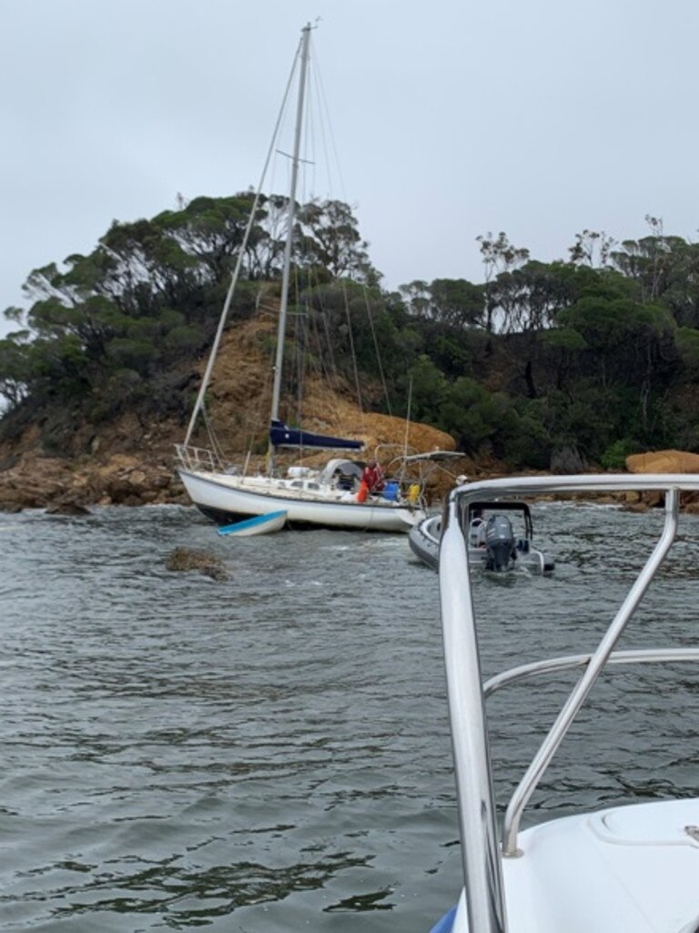 Police were called to help the skipper and his dog.