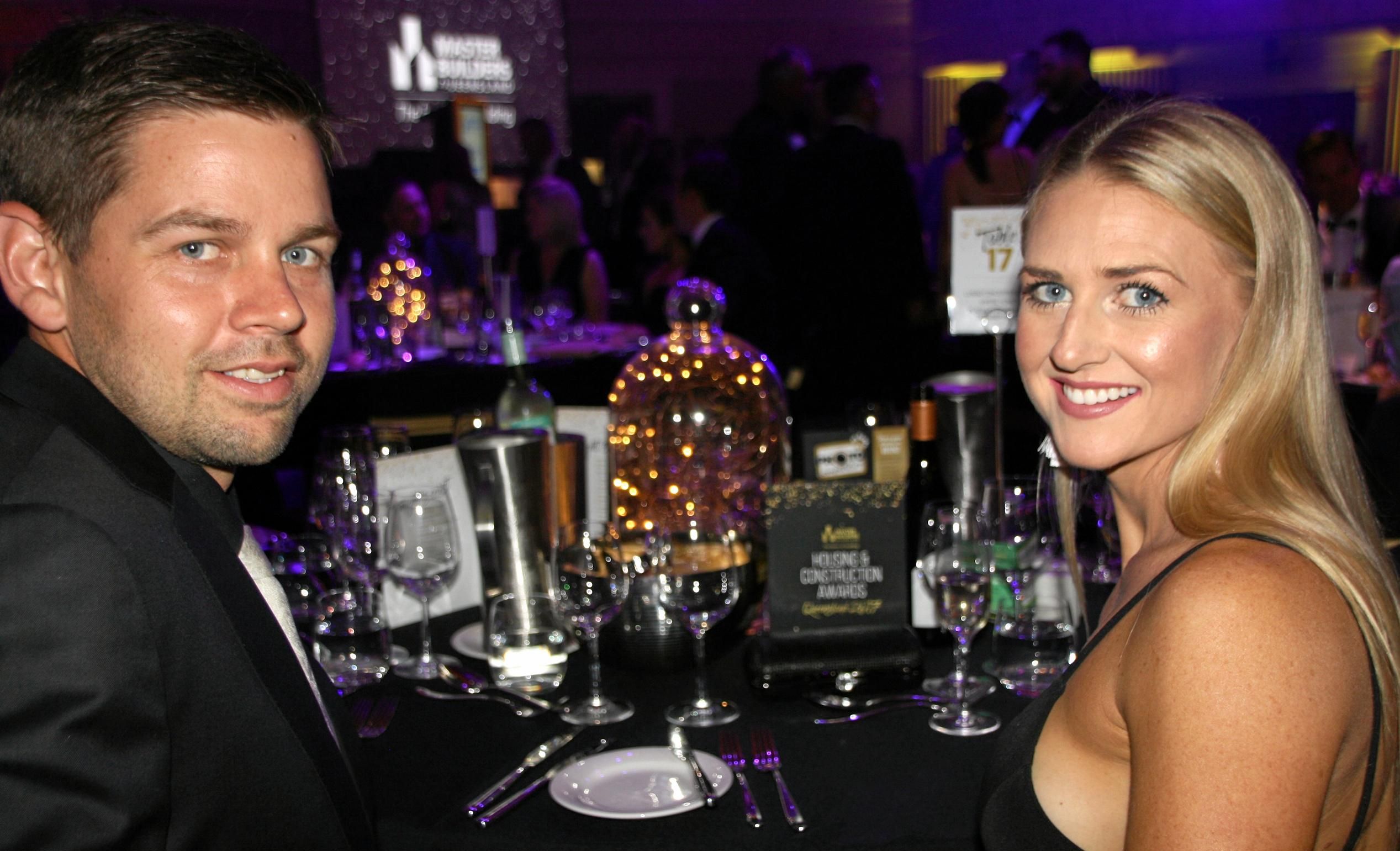 Aaron and Elise Steele of Lusso Homes at the 2017 Master Builders Queensland Housing and Construction Awards at Brisbane City Hall. Picture: Erle Levey