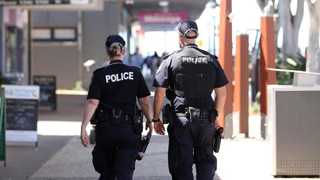 Wynnum Police officers patrolling the Wynumm CBD. Picture: AAP/Jono Searle