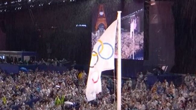 Sacre bleu – the flag was raised upside down at the Opening Ceremony. Picture: Suppled