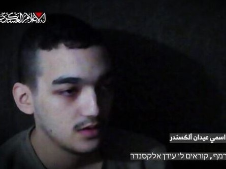 Hostage Edan Alexander, 20, is seen in a Hamas propaganda video.