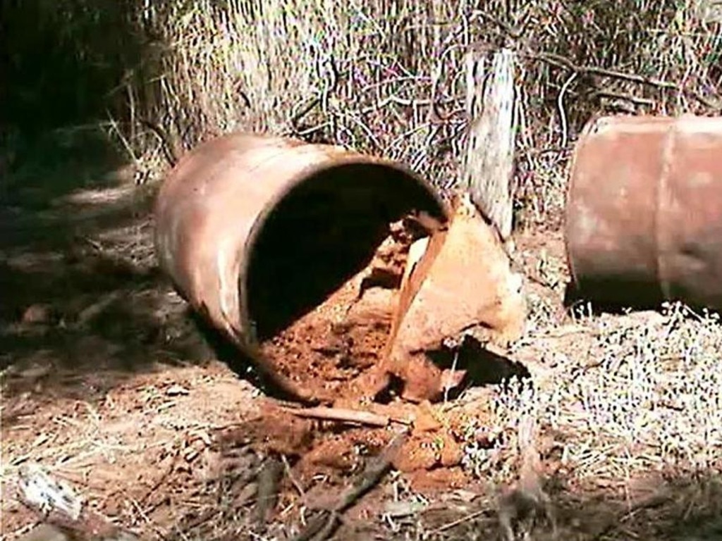 Drums found by private investigators, which they believe are linked to the missing girls’ abduction. The sealed barrels , found in 2009, were hidden in a sealed and submerged tunnel at the Pekina Dam.