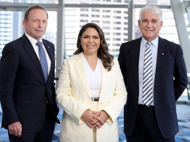 Former PM Tony Abbott, Senator Jacinta Price and former deputy PM John Anderson. Picture: Chris Pavlich / The Australian
