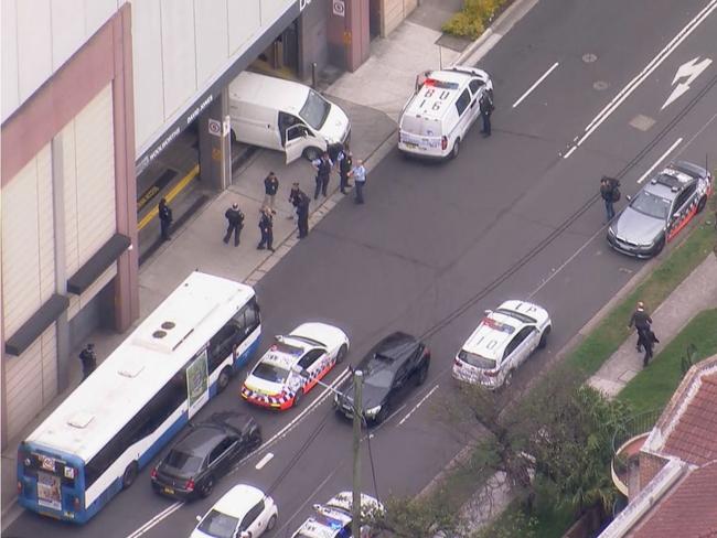 A man has been arrested in a Westfield carpark in Sydney's Inner West after police pursued a car across a number of suburbs. Picture: NineNews