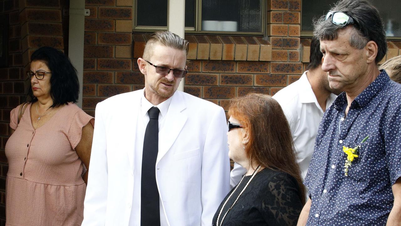 Friends and family attend the funeral of well-known Gold Coast man Ian Gal at Nerang Uniting Church on Thursday morning. Picture: Tertius Pickard